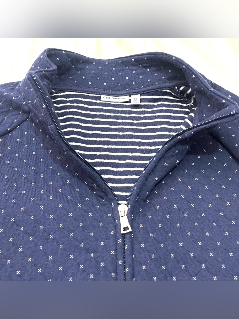 Croft & Barrow Navy Blue Quilted Dot Pattern Zip-Up Adjustable Sleeve Jacket - Picture 5 of 16